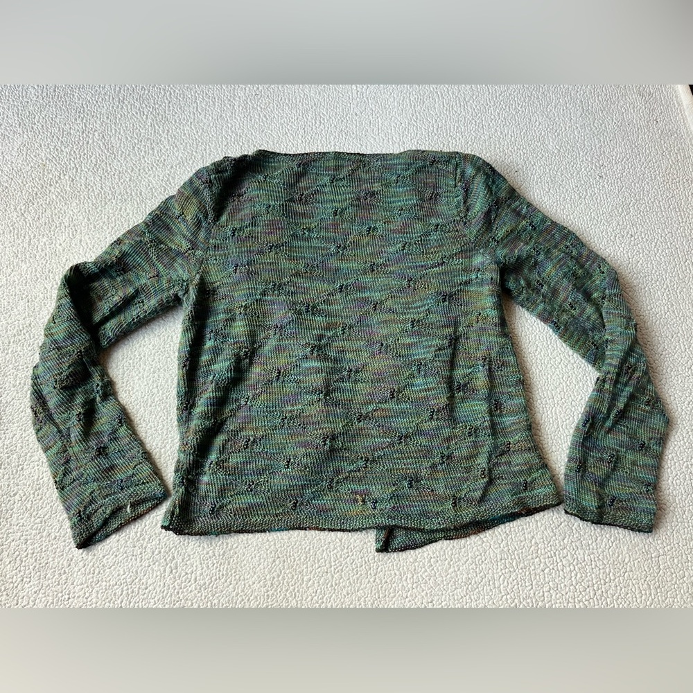 HAND KNIT GREEN CARDIGAN SWEATER WOMENS MEDIUM - Picture 2 of 5